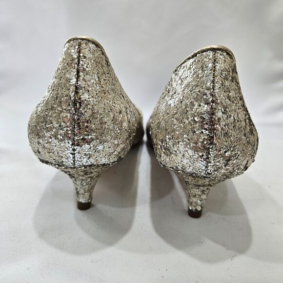 Coach Womens Monroe Sequin Bow Kitten Heels Size 7.5B Silver Low Heeled Shoes - Picture 10 of 14